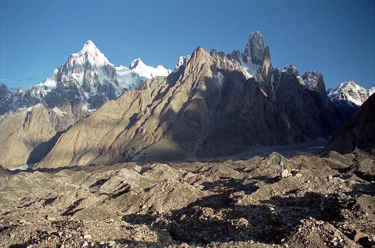 14 Paiju Peak, Choricho, Uli Biaho Tower From Khoburtse Just After Sunrise